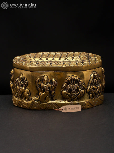 4" Small Brass Navagrah Ritual Box | Handmade | Made In India