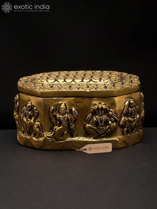 4" Small Brass Navagrah Ritual Box Handmade