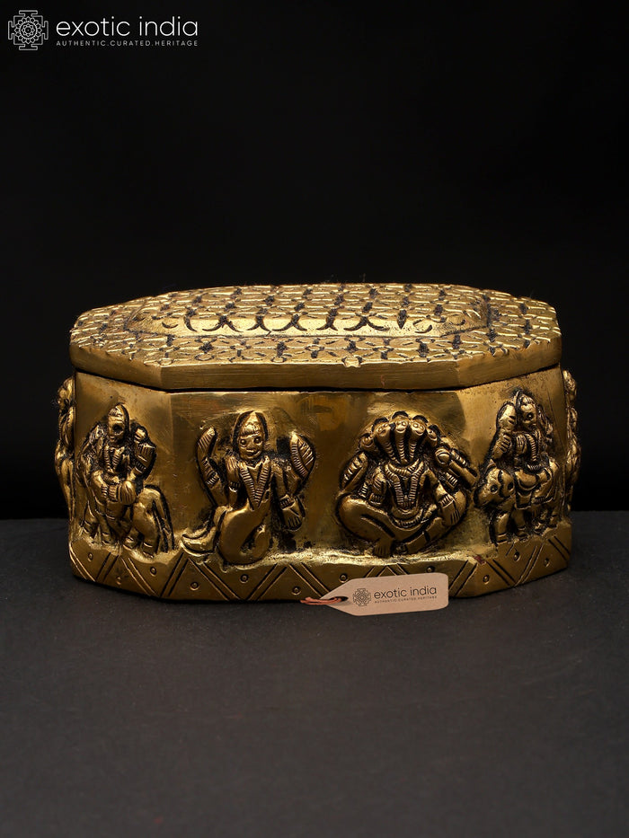 4" Small Brass Navagrah Ritual Box Handmade