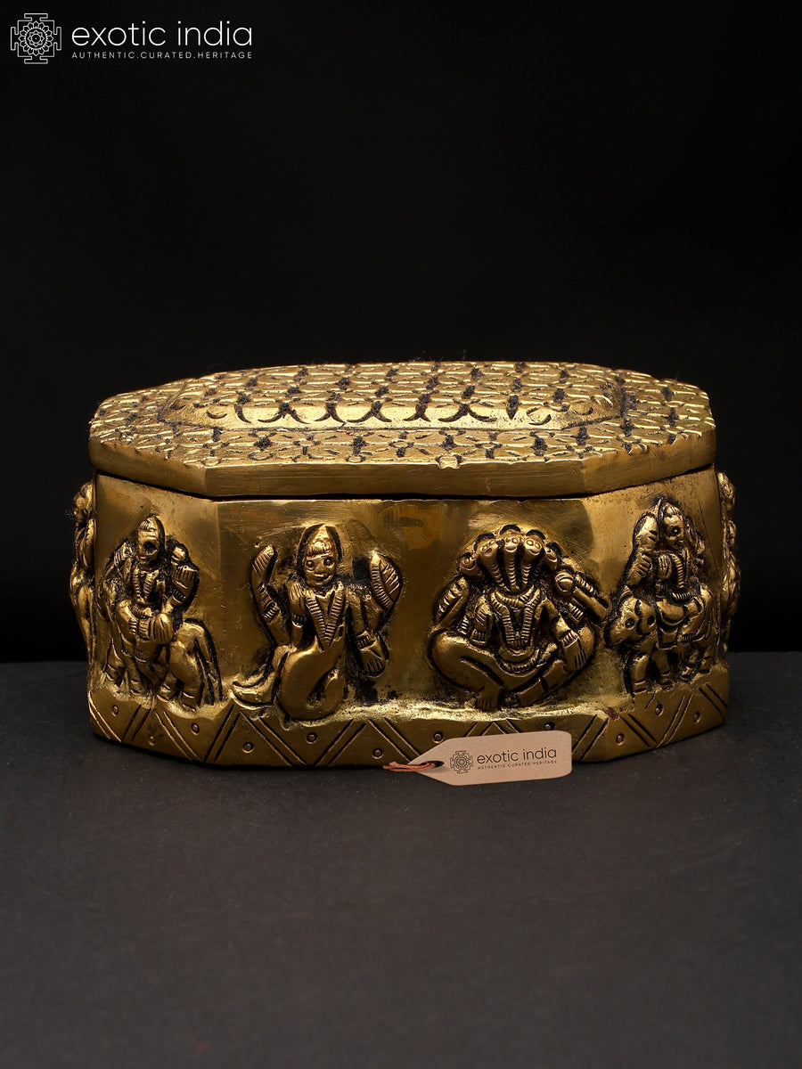 4" Small Brass Navagrah Ritual Box Handmade