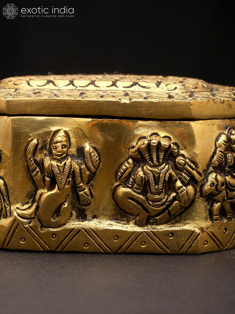 4" Small Brass Navagrah Ritual Box | Handmade | Made In India