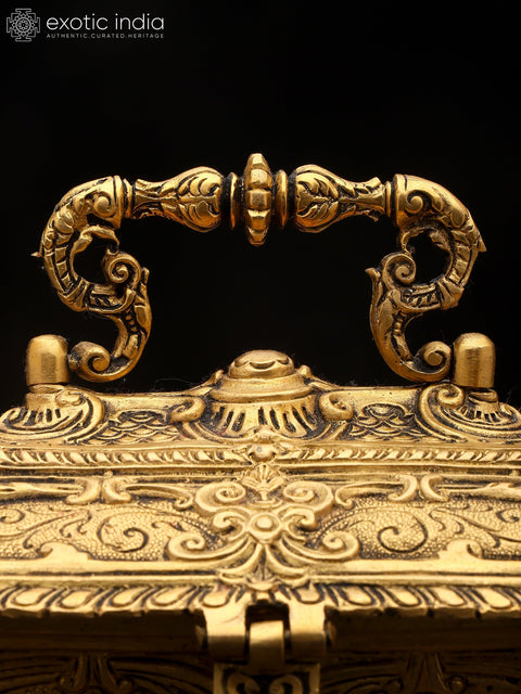 9" Stylish Brass Jewelry Box with Handle | Handmade | Made In India