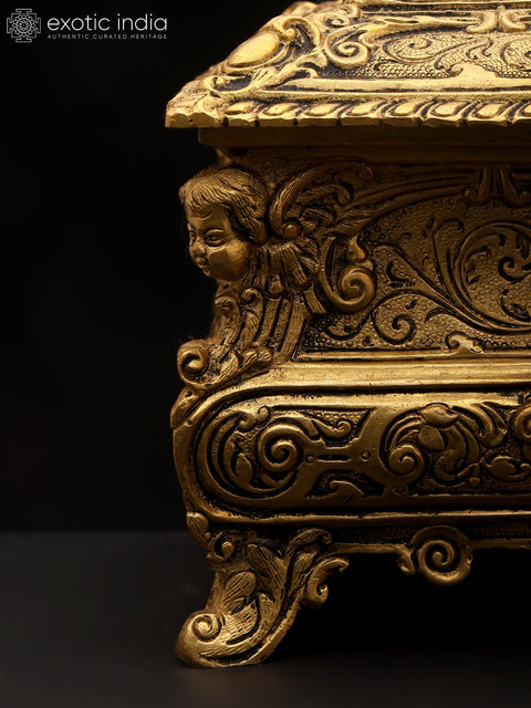 9" Stylish Brass Jewelry Box with Handle | Handmade | Made In India