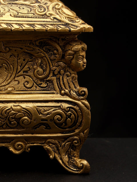 9" Stylish Brass Jewelry Box with Handle | Handmade | Made In India