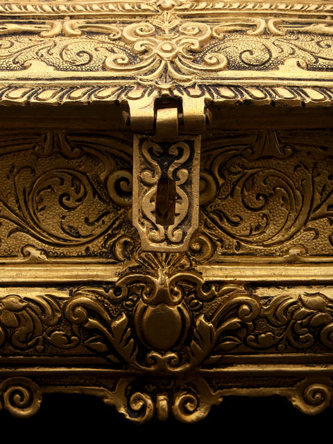 9" Stylish Brass Jewelry Box with Handle | Handmade | Made In India