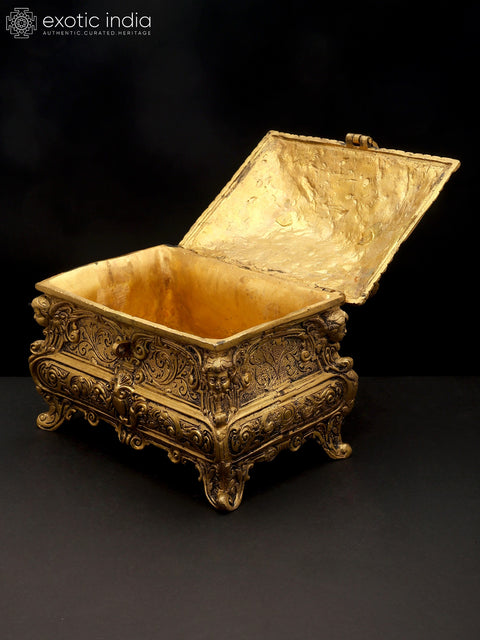 9" Stylish Brass Jewelry Box with Handle | Handmade | Made In India