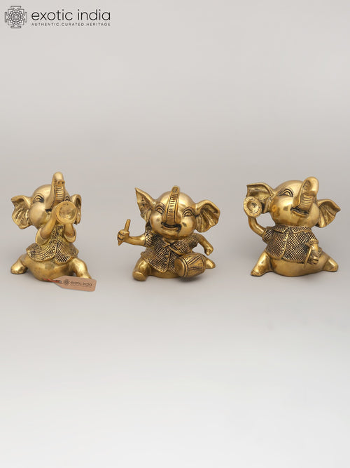 7" Baby Elephant Trio Brass Statues Set for Home Decor