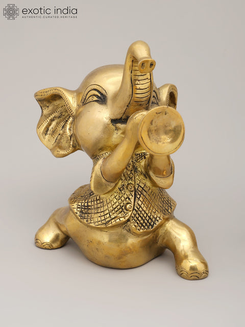7" Joyful Musical Baby Elephant Trio | Set of Three Brass Statues | Home Decor