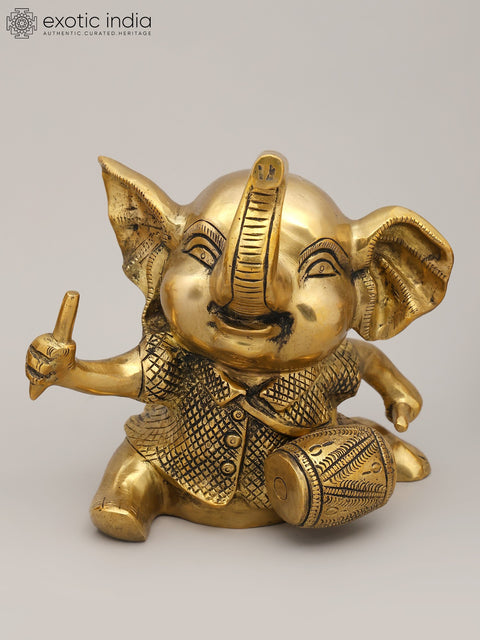 7" Joyful Musical Baby Elephant Trio | Set of Three Brass Statues | Home Decor