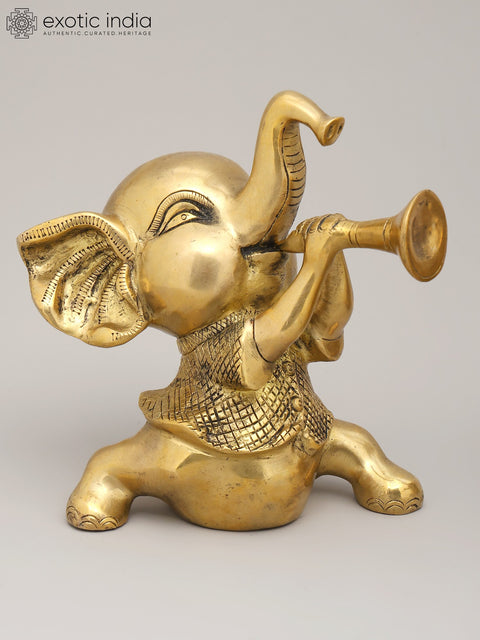7" Joyful Musical Baby Elephant Trio | Set of Three Brass Statues | Home Decor