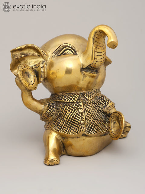 7" Joyful Musical Baby Elephant Trio | Set of Three Brass Statues | Home Decor
