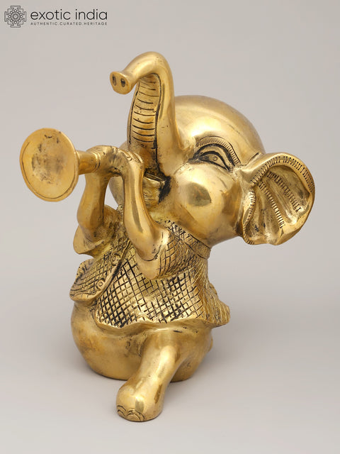 7" Joyful Musical Baby Elephant Trio | Set of Three Brass Statues | Home Decor