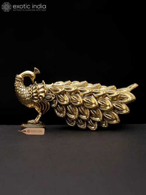 Small Superfine Peacock Brass Statue for Home Decor