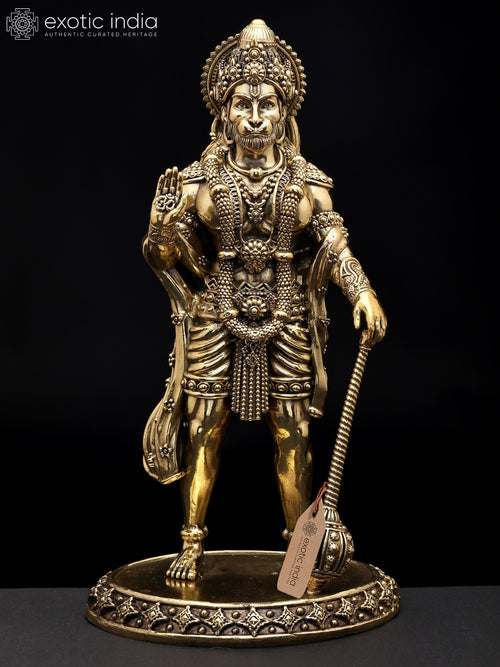 9" Standing Lord Hanuman Blessing Gesture Brass Statue