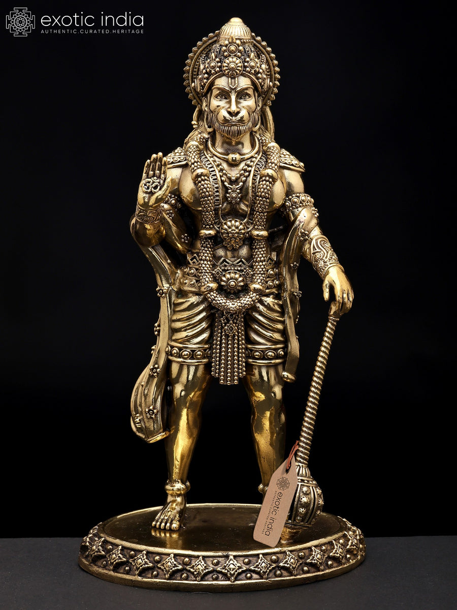 9" Standing Lord Hanuman Blessing Gesture Brass Statue