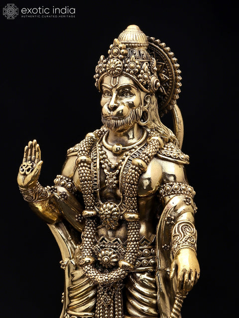 9" Standing Lord Hanuman in Blessing Gesture | Brass Statue