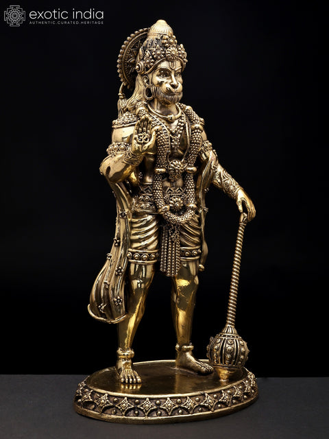 9" Standing Lord Hanuman in Blessing Gesture | Brass Statue