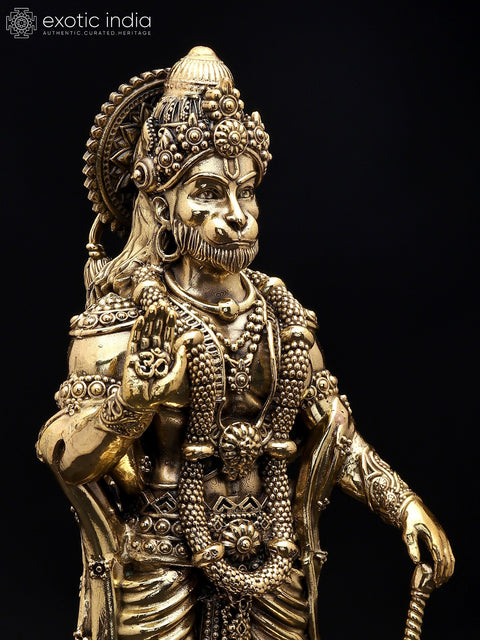 9" Standing Lord Hanuman in Blessing Gesture | Brass Statue