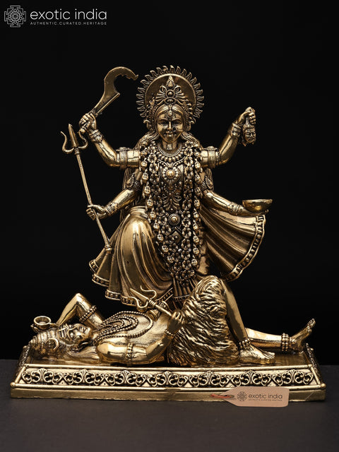 5" Small Superfine Goddess Kali Standing on Lord Shiva | Brass Statue