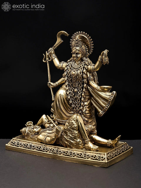 5" Small Superfine Goddess Kali Standing on Lord Shiva | Brass Statue