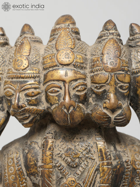 9" Standing Ten Armed Panchamukhi Lord Hanuman | Brass Statue