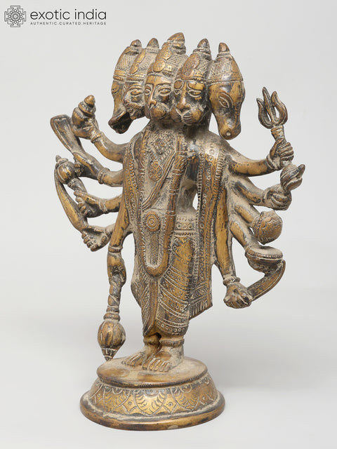 9" Standing Ten Armed Panchamukhi Lord Hanuman | Brass Statue