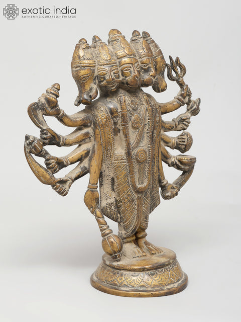 9" Standing Ten Armed Panchamukhi Lord Hanuman | Brass Statue