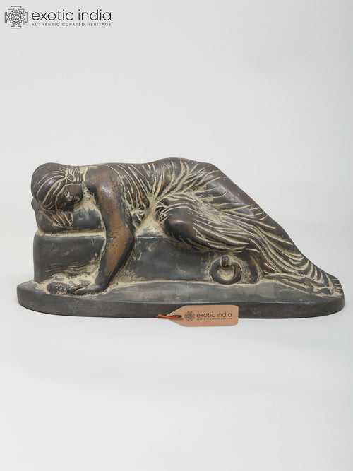 10" Reclining Woman by Tomb Brass Statue - Art of Love and Loss
