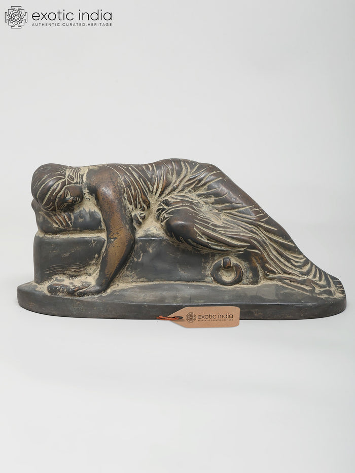 10" Reclining Woman by Tomb Brass Statue - Art of Love and Loss