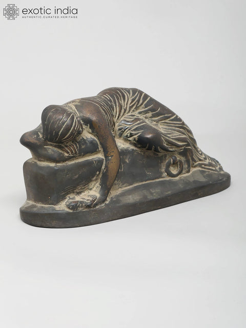 10" Art of Love and Loss - Reclining Woman by a Tomb | Brass Statue