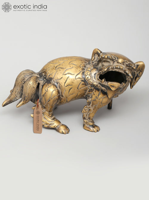 9" Brass Foo Dog Guardian Statue for Home Decor