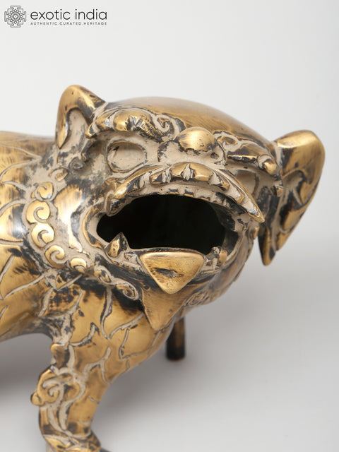 9" Foo Dog Inspired Mythical Guardian | Brass Statue