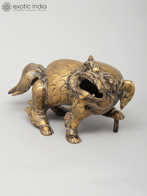 9" Foo Dog Inspired Mythical Guardian | Brass Statue