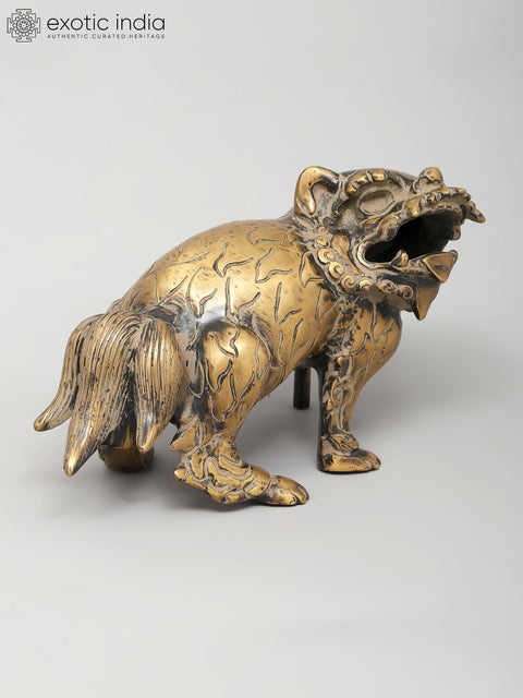 9" Foo Dog Inspired Mythical Guardian | Brass Statue