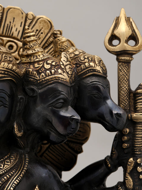 11" Black and Gold Finish Sitting Ten Armed Panchamukhi Lord Hanuman | Brass Statue