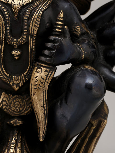 11" Black and Gold Finish Sitting Ten Armed Panchamukhi Lord Hanuman | Brass Statue