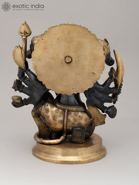 11" Black and Gold Finish Sitting Ten Armed Panchamukhi Lord Hanuman | Brass Statue