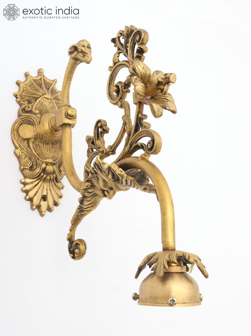 13" Brass Wall Lamp Bracket with Ornate Floral Design