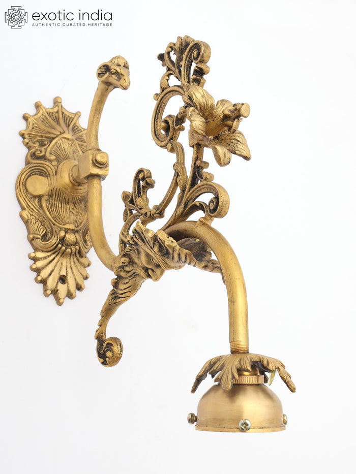 13" Brass Wall Lamp Bracket with Ornate Floral Design