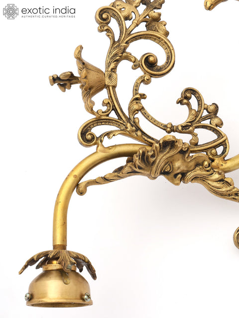 25" Designer Brass Wall Lamp Brackets - Ornate Design with Electric Bulb Provision | Home Decor