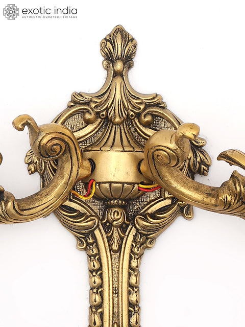 20" Elegant Brass Wall Lamp Brackets - Floral Patterns with Light Bulb Provision | Home Decor