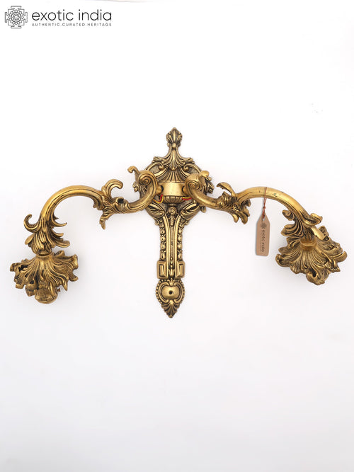 20" Brass Floral Wall Lamp Brackets with Light Bulb Provision