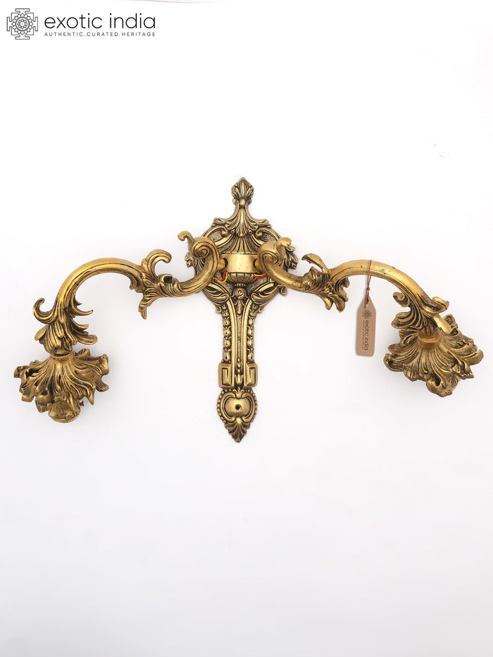 20" Brass Floral Wall Lamp Brackets with Light Bulb Provision