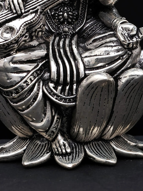 Small Superfine Devi Saraswati Playing Veena | Silver Plated Brass Statue