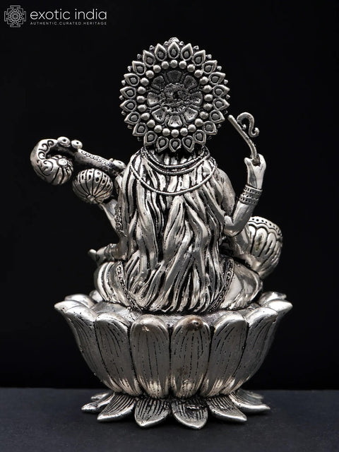 Small Superfine Devi Saraswati Playing Veena | Silver Plated Brass Statue