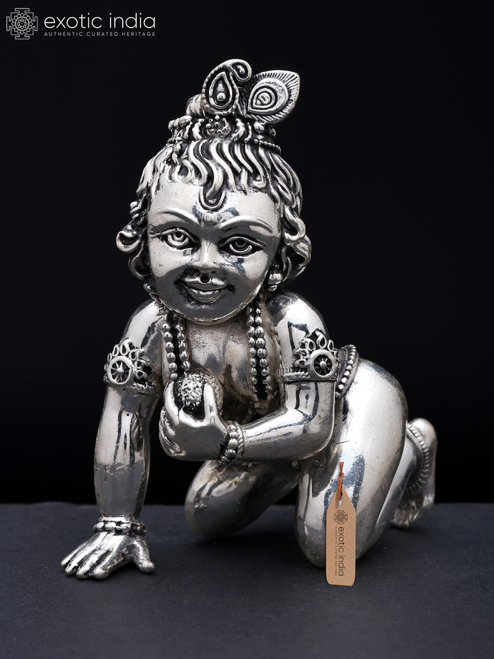 4" Silver Plated Brass Laddu Gopal Idol Handmade