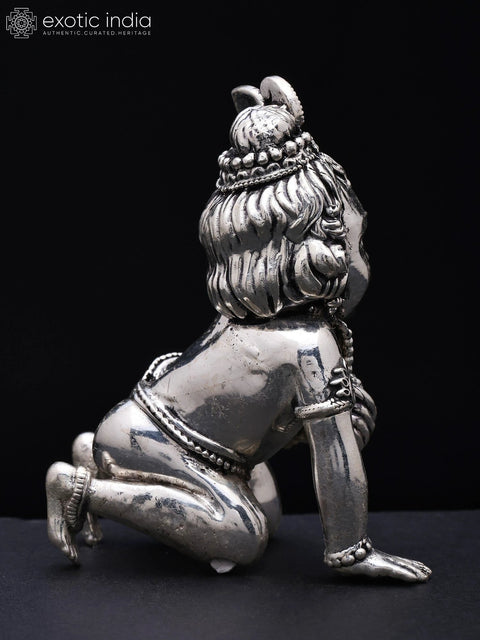 4" Small Superfine Laddu Gopal (Baby Krishna) | Silver Plated Brass Idol