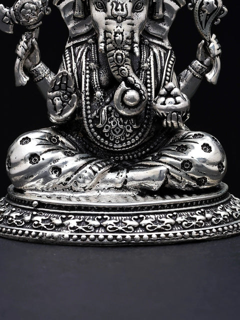 2" Small Superfine Chaturbhuja Lord Ganesha | Silver Plated Brass Idol