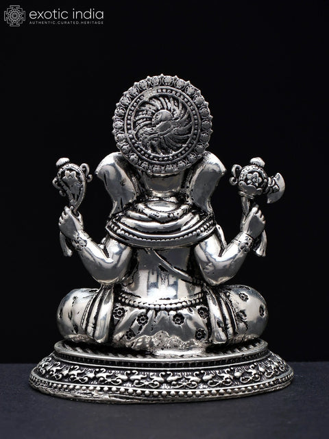2" Small Superfine Chaturbhuja Lord Ganesha | Silver Plated Brass Idol