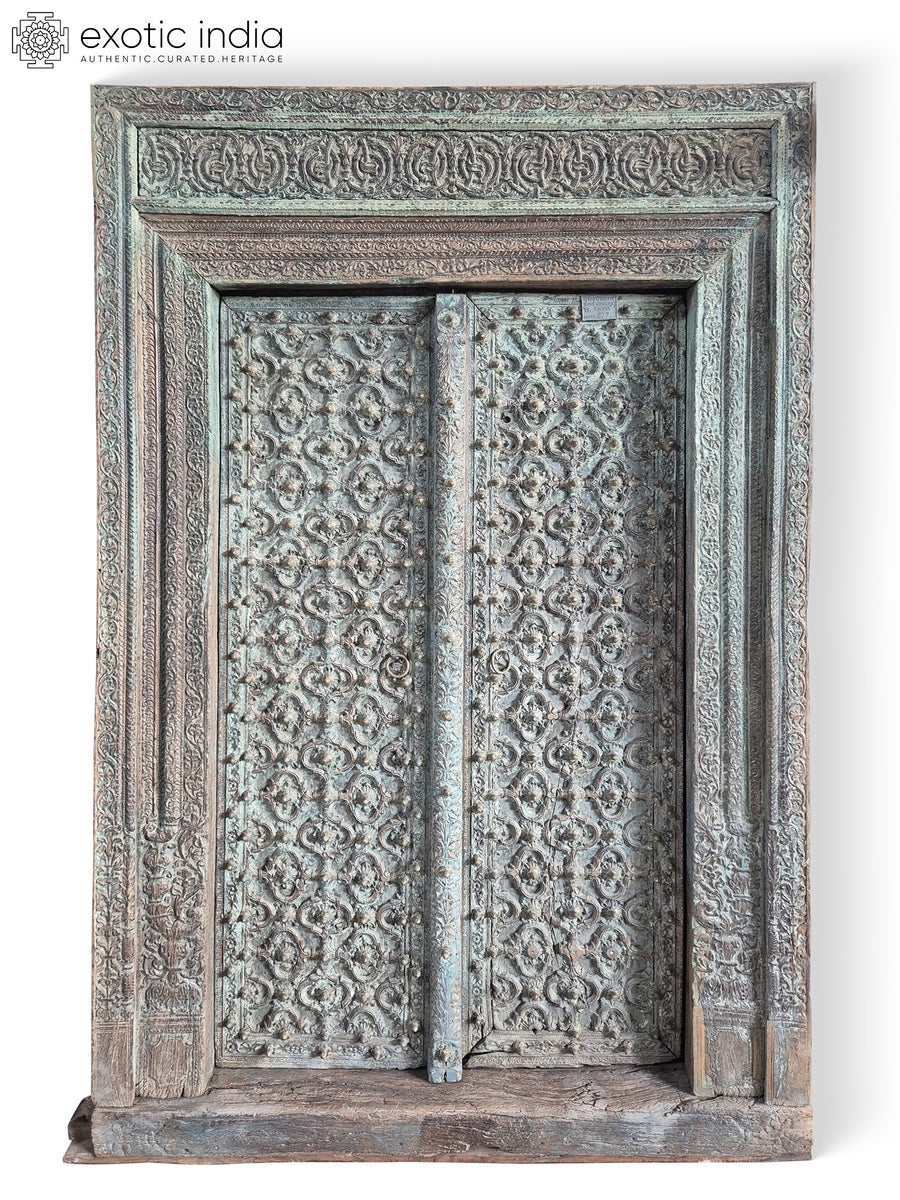 98" Large Sal Wood Traditional Double Door with Frame Handmade